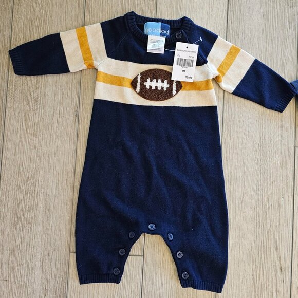 Baby Boy 3M GOOD LAD Football Patch Sweater Romper NWT and NIKE Hooded Romper - Picture 2 of 4